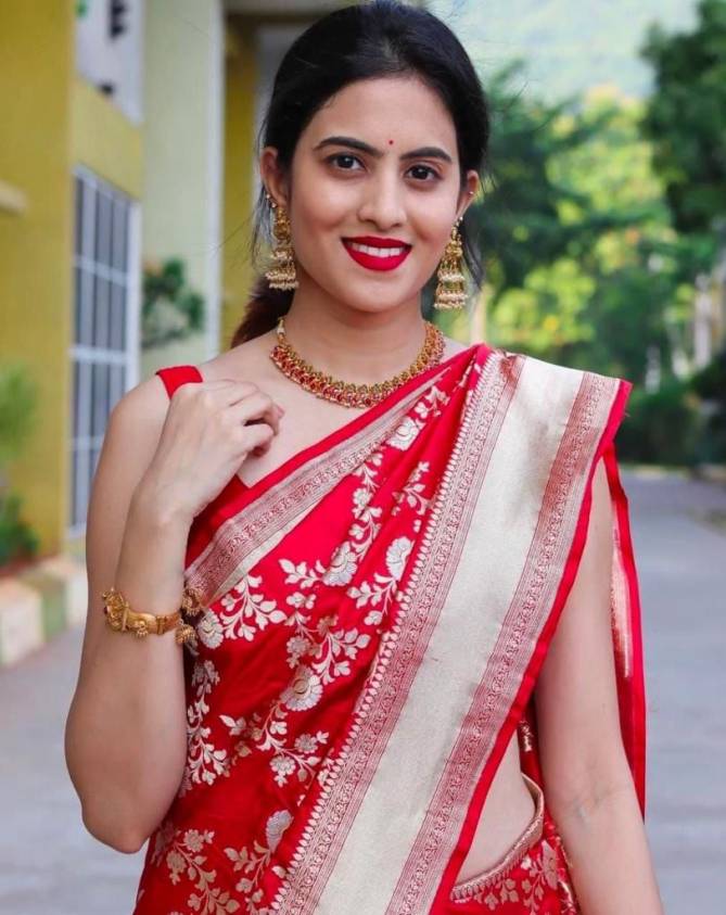 MF 1500 Red Designer Soft Lichi Silk Saree Wholesale Clothing Suppliers In India 